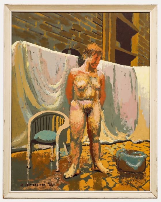 John Semmence (1930-1985) - Framed 20th Century Gouache, Nude in an Alleyway