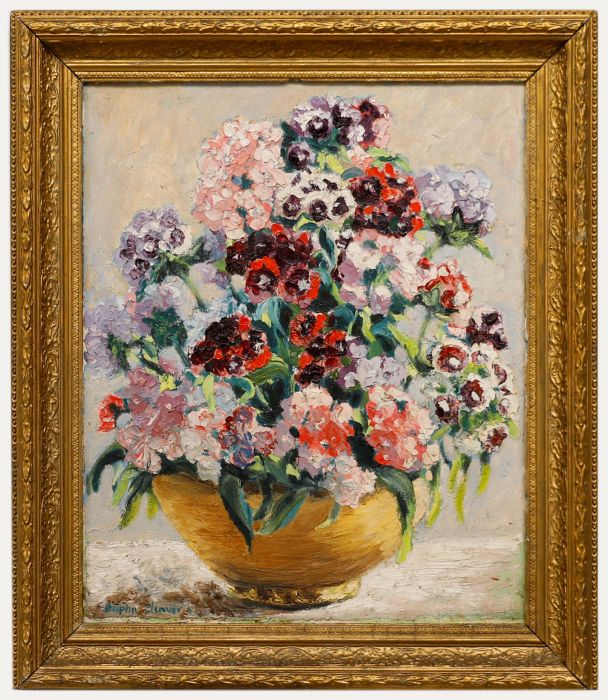 Daphne Cleaver - Framed Mid 20th Century Oil, Still Life of Sweet Williams