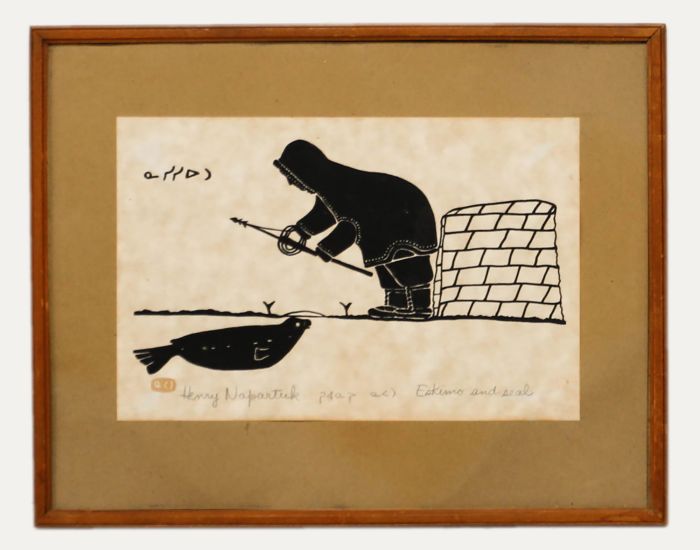 Henry Napartuk (1932-1985) - 20th Century Woodblock, Eskimo and Seal