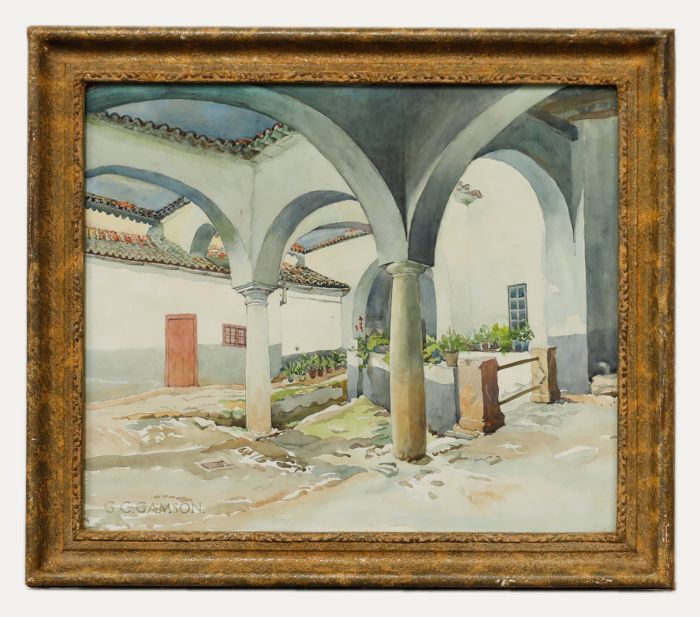 G. C. Gamson - 20th Century Watercolour, Mediterranean Courtyard