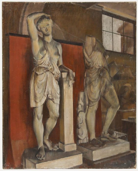 Mid 20th Century Oil - Marble Statues in the Museum