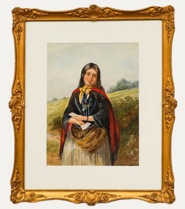Framed Late 19th Century Watercolour - Portrait of a Gypsy Girl