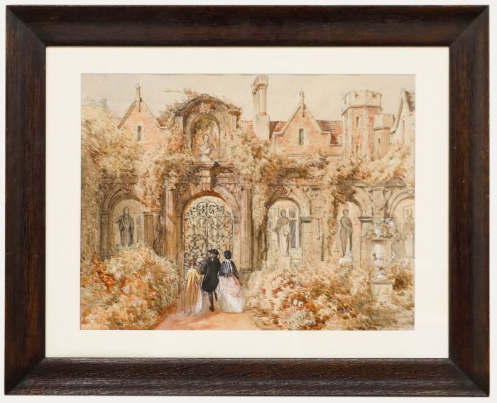 James T. Herve D'Egville (1806-1880) - Watercolour, Figures in a Stately Garden
