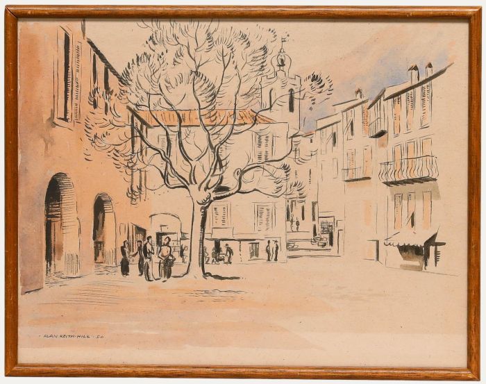 Allan Keith Hill (1910-2000) - Pen and Ink Drawing, Converstaions in the Square