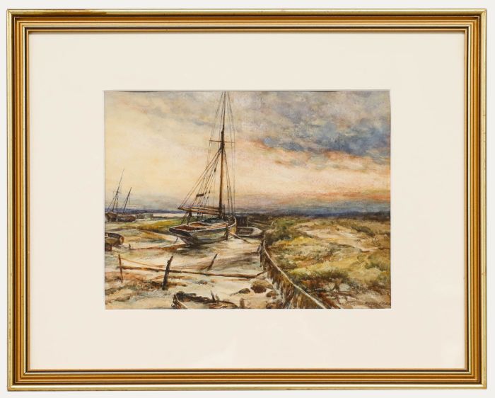 Robert W. A. Rouse (1867-1951)- Watercolour, The Thames Estuary at Leigh-on-Sea 