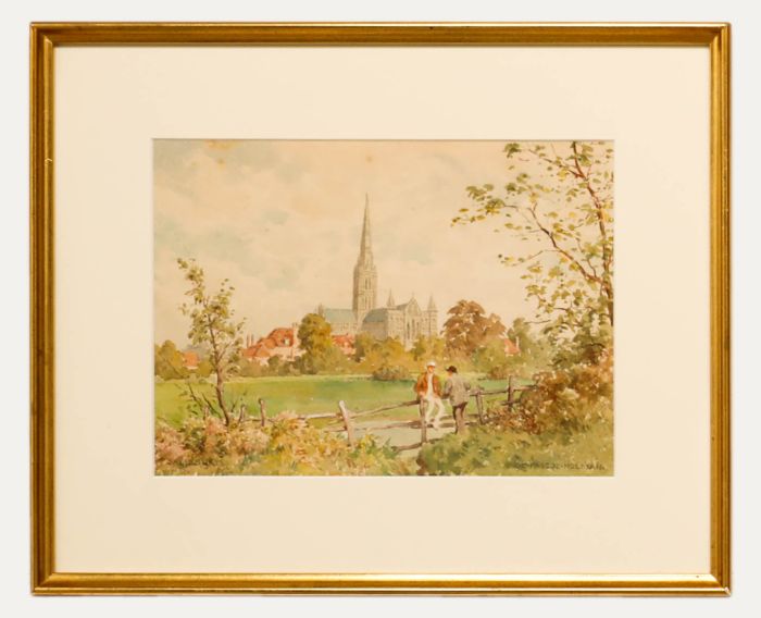 Edwin Charles Pascoe Holman (1882-1955)- Framed Watercolour, Salisbury Cathedral