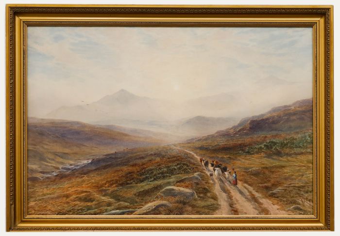 Arthur Henry Enock (1839-1917) - 1856 Watercolour, Herd on the Moorland Path