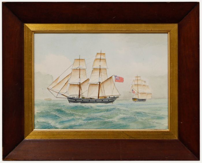 19th Century Watercolour - Ship with the Red Ensign