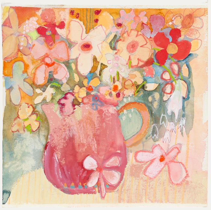 Nola Armstrong - 20th Century Mixed Media, Pink and Orange Flowers