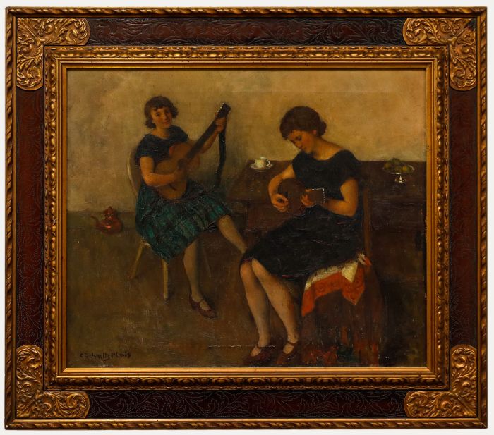 Carl Schmitz-Pleis (1877-1943) - German School Oil, The Music Lesson