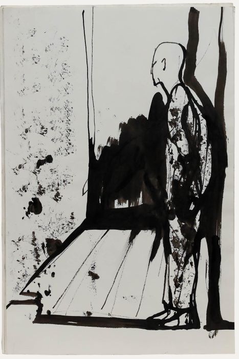 Charlotte Heister (1921-1998) - Mid 20th Century India Ink, Man, Standing