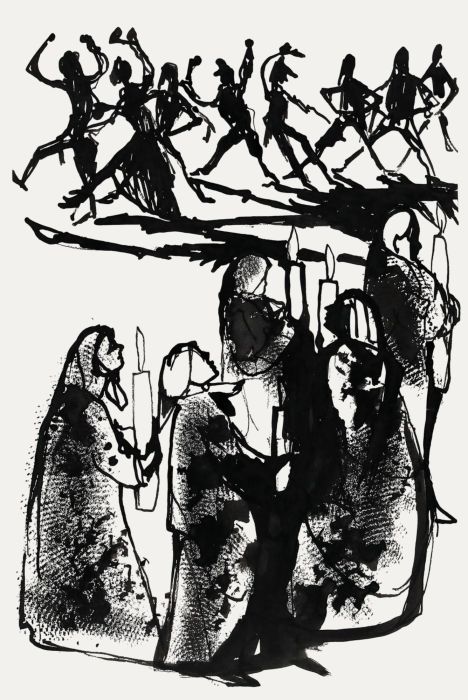 Charlotte Heister (1921-1998) - Mid 20th Century India Ink, Procession
