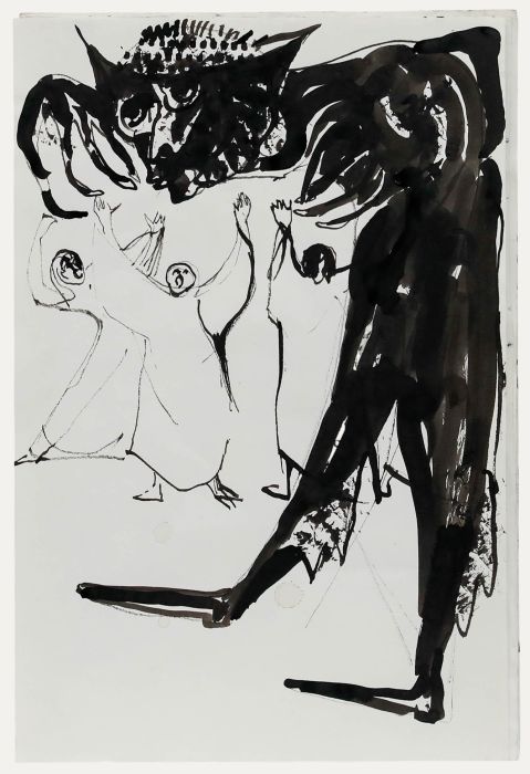Charlotte Heister (1921-1998) - Mid 20th Century India Ink, Praise