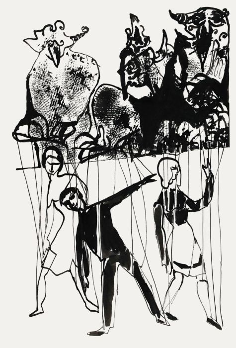 Charlotte Heister (1921-1998) - Mid 20th Century India Ink, Marionettes