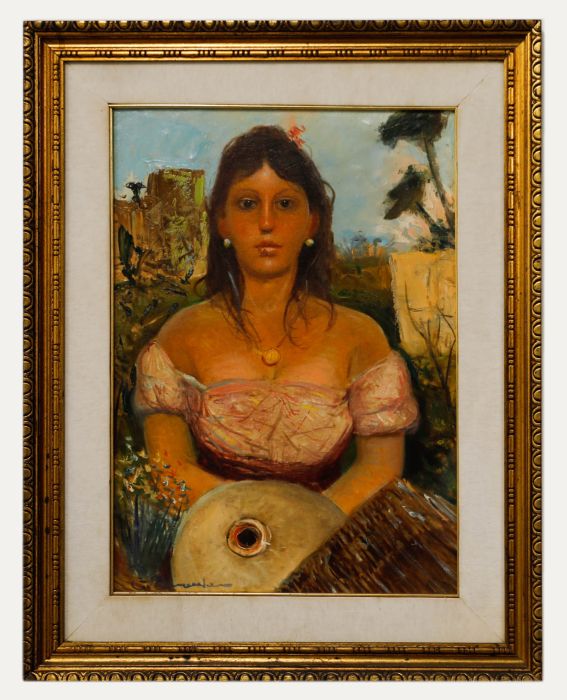 Latin American School 20th Century Mixed Media - Girl with a Water Jug