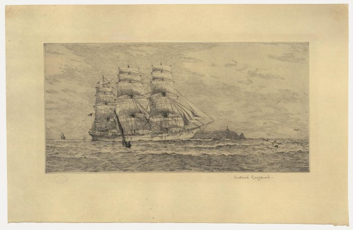 Rowland Langmaid (1897-1956) - Etching, View of a Clipper and a Lighthouse