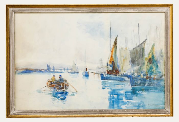 Albert Procter (1864-1909) - Framed Watercolour, Castletown Fishing Boats 