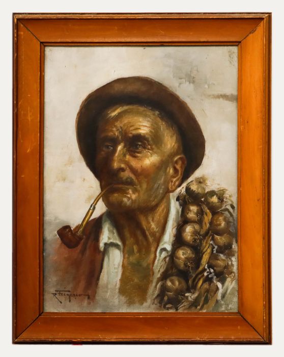 Raffaele Frigerio (1875-1948) - Early 20th Century Oil, The Garlic Picker