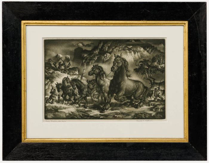 Reynold Henry Weidnaar (1915-1985) -  Mezzotint, Grain Threshers, Old Mexico