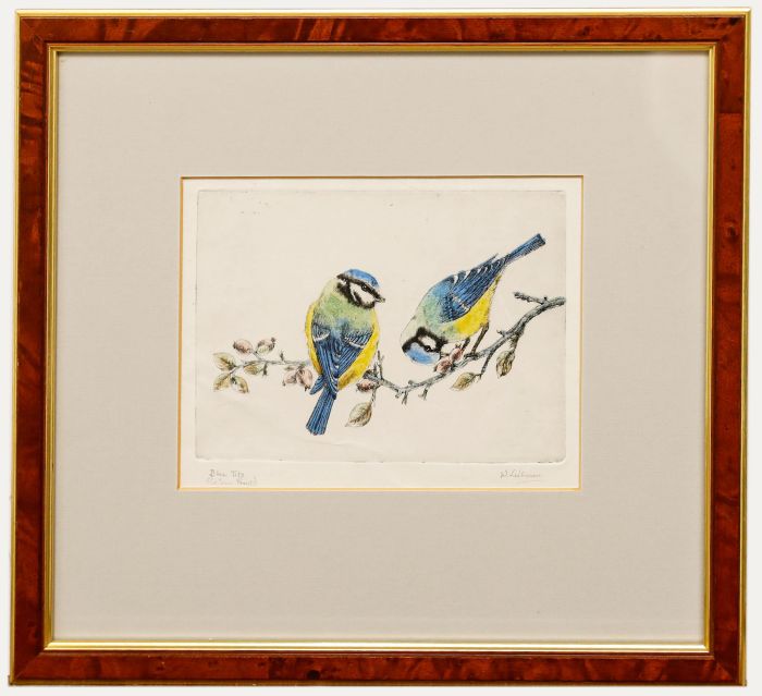 Walter Lishman (1900-1986) - Framed Mid 20th Century Etching, Blue Tits