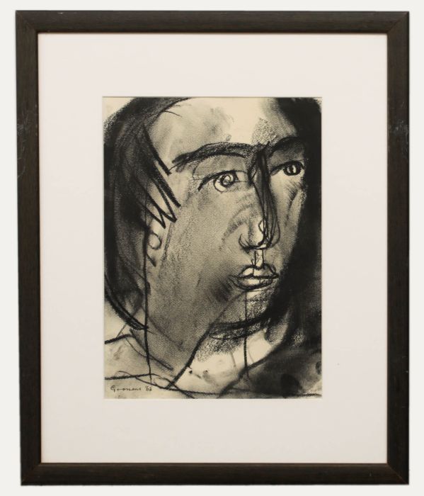 Anton Goossens (1903-1980)  - 1963 Charcoal Drawing, Wide Eyed Stare
