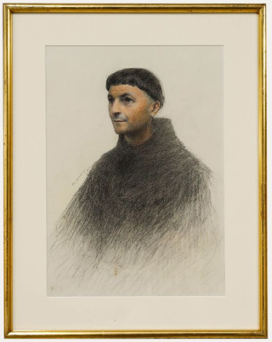 Eugène Burnand (1850-1921) - Framed Pastel, Portrait of a Friar 