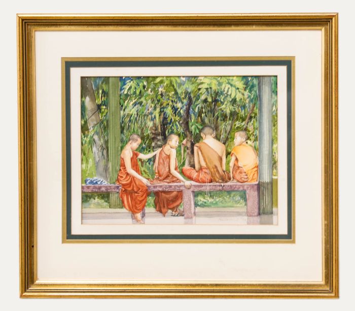 Tony Frazer Price - 1998 Watercolour, Boy Monks, Myanmar