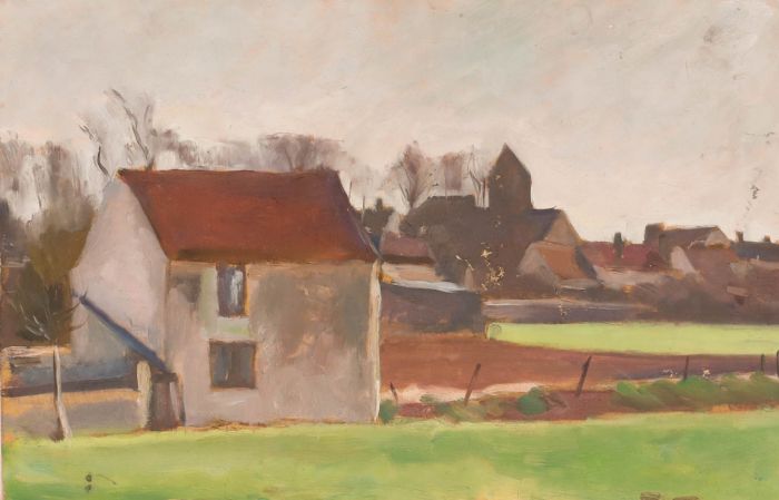 Georges Pacouil (1903-1996) - 20th Century Oil, Vue de l'église du village