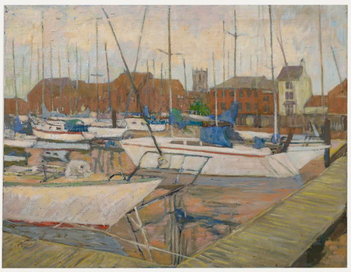 Simon Goldberg (1916-2002) - 20th Century Oil, Sailing Boats at the Harbour