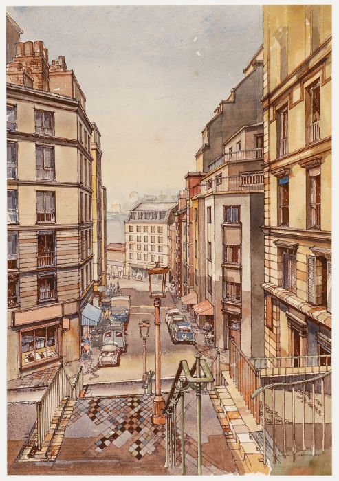 Nigel Priddey - 20th Century Watercolour, Parisian Street Scene