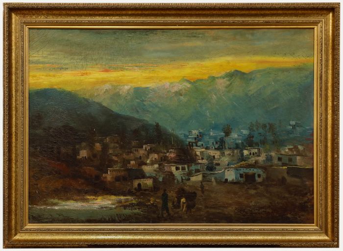 Large 20th Century Oil - Looking Towards The Himalayas