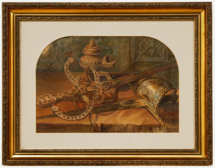 Fine Late 19th Century Watercolour - Ceremonial Sword Still Life