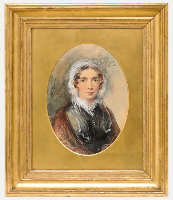 English School  19th Century Watercolour - Portrait of Elizabeth Greg