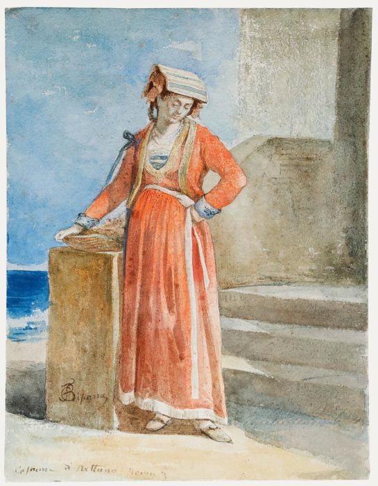 Circle of Amadeo Preziosi, - Early 20th Century Watercolour, Woman By The Sea