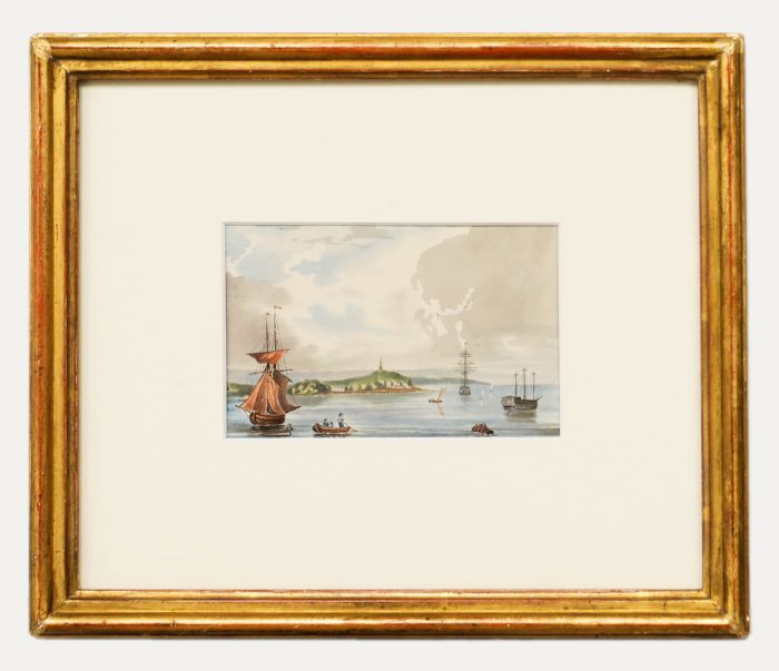 Framed 19th Century Watercolour - Maritime View