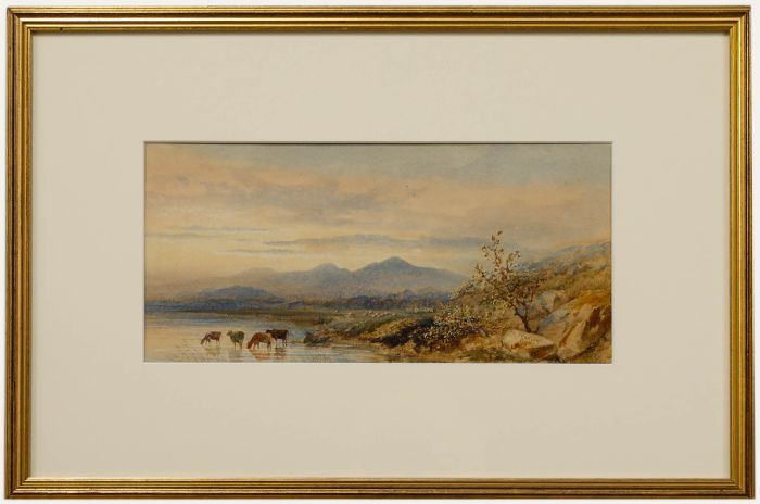 Cornelius Pearson (1805-1891) - 1874 Watercolour, Watering Cattle