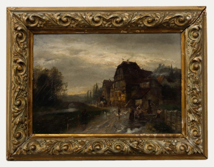 Wilhelm Ritter (1860-1948) - German School Oil, At The Village Well