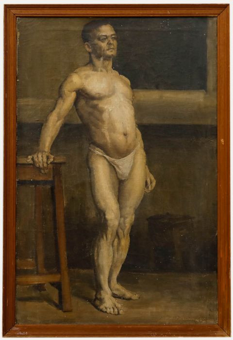 M. Wolstenholme - 1925 Oil, Standing Male Nude
