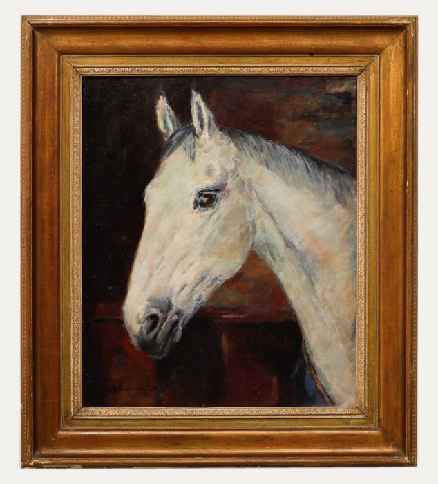 Jan Groenestein (1919-1979) - 1952 Oil, Head of a Grey Horse