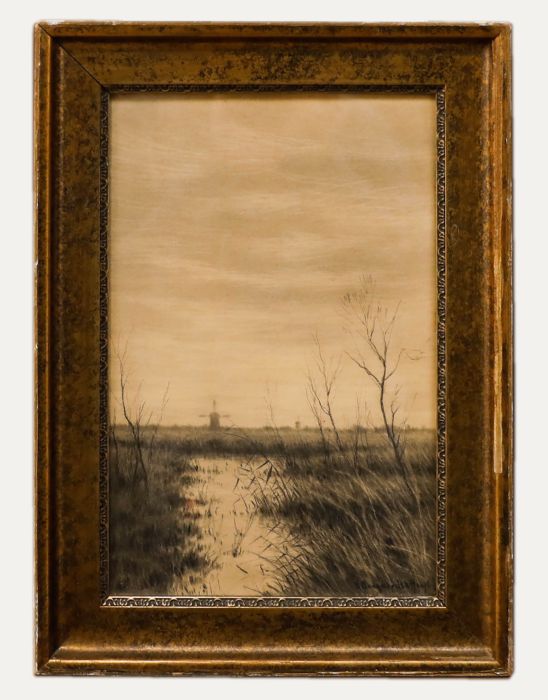 Bart Boogaerdt 't Hooft (1874-1943) - Framed Charcoal Drawing, In the Polders