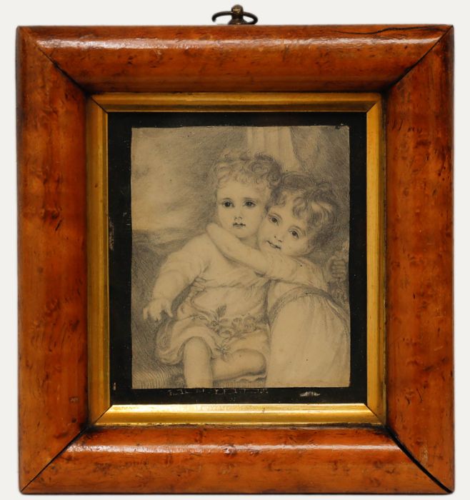 English School 18th Century Graphite Drawing - Portrait of Two Children