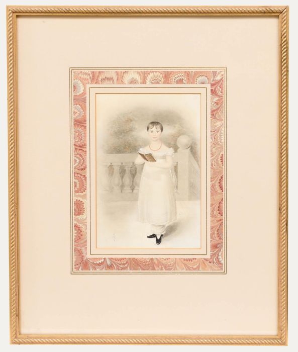 English School 19th Century Watercolour - Girl with Book