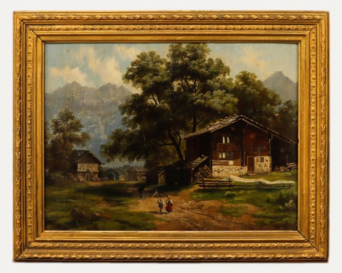 Manner of Abraham Hulk Junior - Framed Late 19th Century Oil, Alpine Village