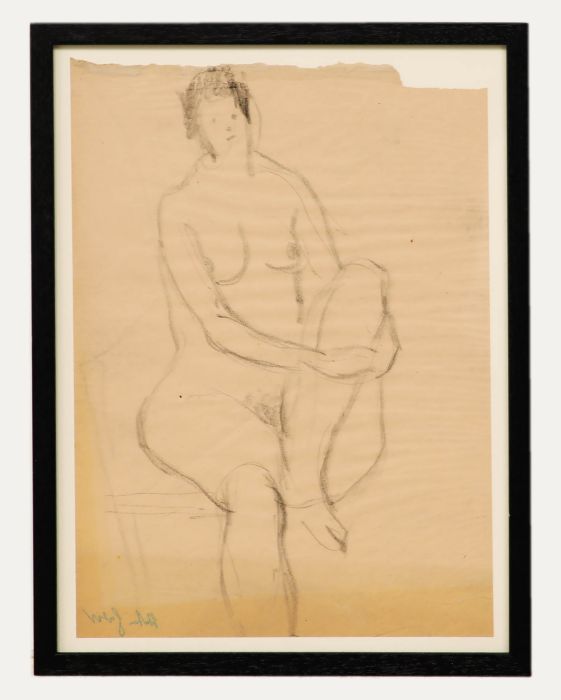 Anton Gold (1914-1970) - Mid 20th Century Charcoal Drawing, Seated Female Nude