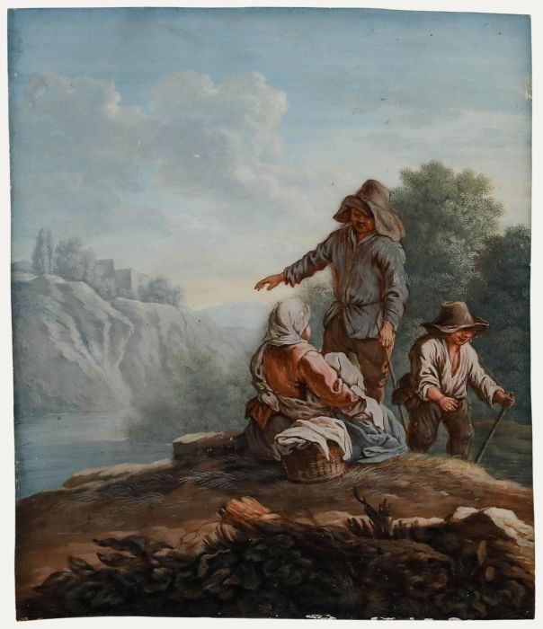 19th Century Gouache - Meeting by the Lake