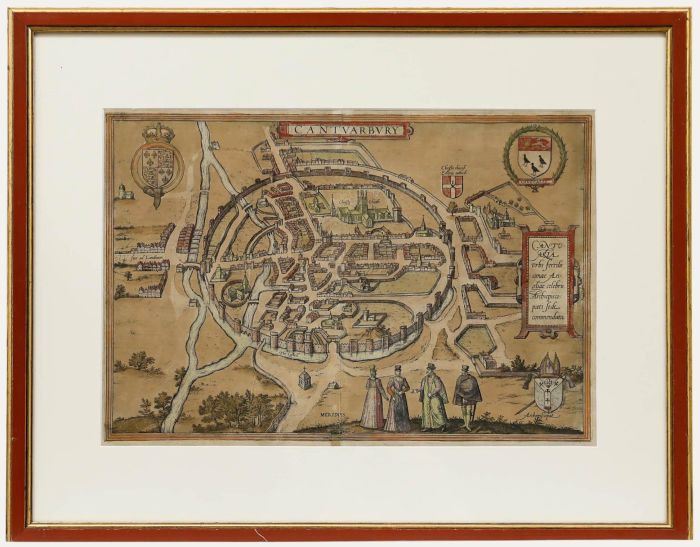 Franz Hogenberg after Georg Braun  - 19th Century Engraving, Map of Canterbury