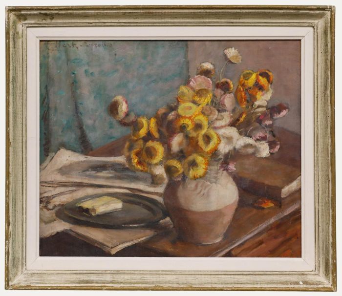 Cecile Hertz-Eyrolles (1875-1974) - Framed Oil, Everlasting Flowers