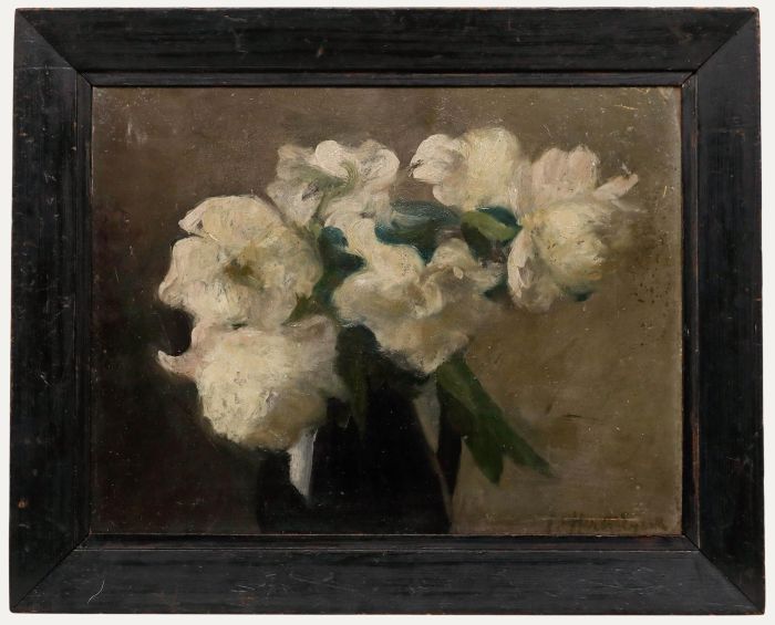 Cecile Hertz-Eyrolles (1875-1974) - Framed Oil, White Peonies in a Vase