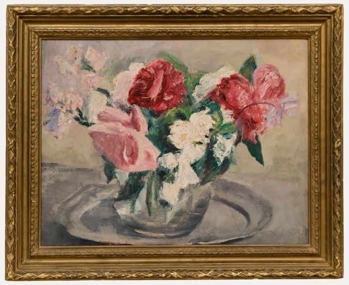 Cecile Hertz-Eyrolles (1875-1974) - Framed Oil, Pink & White Bouquet