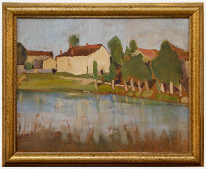 Cecile Hertz-Eyrolles (1875-1974) - Framed Oil, Ducks on the River Bank